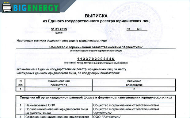 Приклад виписки з ЕГРЮЛ